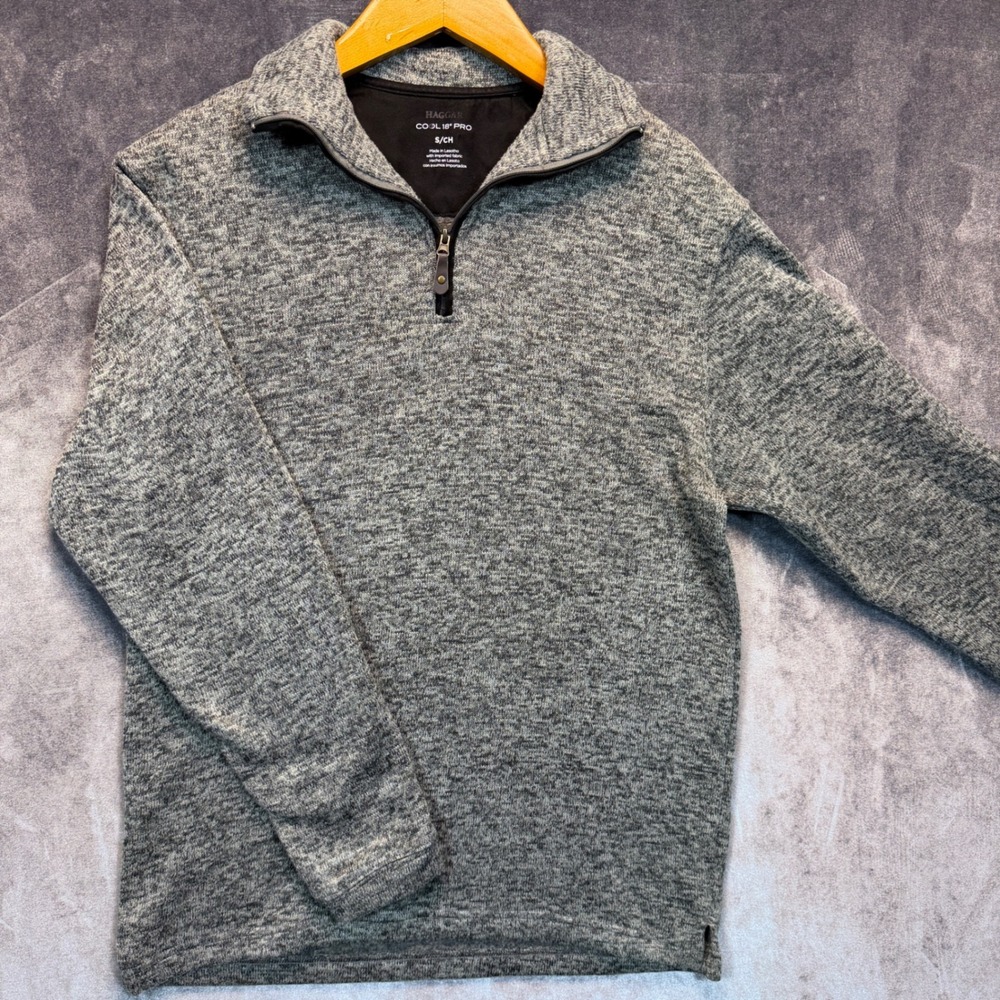 Haggar Cool 18 Pro Pullover Mens Gray Regular Size S Quarter Zip Sweater